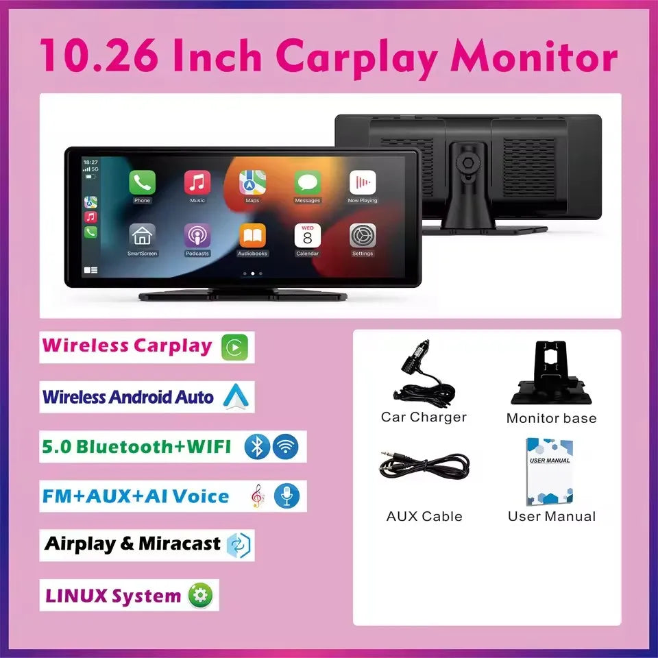 DriveScreen Pro™ — Écran CarPlay & Android Auto sans fil 10,26"